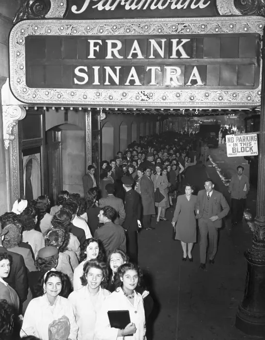 Framed Print : Frank Sinatra Fans Line Up Outside Theater Framed Print : Frank Sinatra Fans Line Up Outside Theater