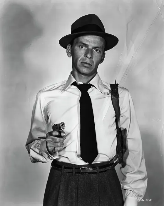Framed Print : Frank Sinatra in Publicity Photo Holding Gun Framed Print : Frank Sinatra in Publicity Photo Holding Gun
