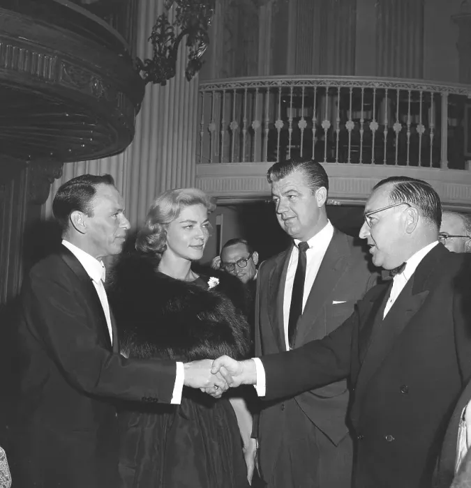 Framed Print : Frank Sinatra Shaking Hands with Edmund Brown Framed Print : Frank Sinatra Shaking Hands with Edmund Brown