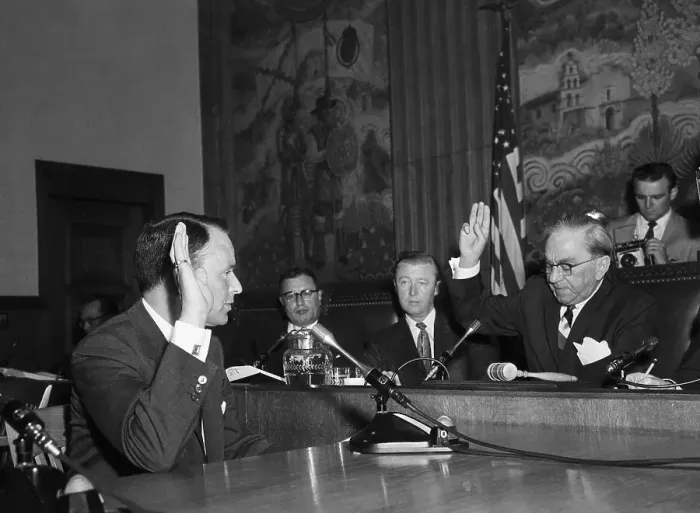 Framed Print : Frank Sinatra Swears In At Investigation Framed Print : Frank Sinatra Swears In At Investigation