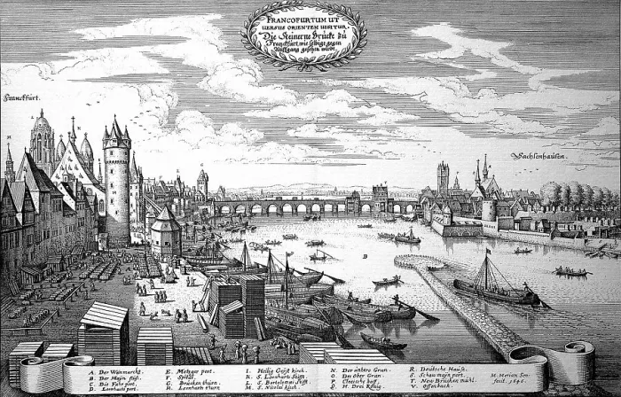 Framed Print : Frankfurt am Main in the Middle Ages, Hesse, Germany, Historical, digitally restored reproduction of an 18th century original, exact original date unknown Framed Print : Frankfurt am Main in the Middle Ages, Hesse, Germany, Historical, digitally restored reproduction of an 18th century original, exact original date unknown