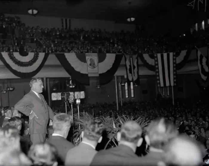 Framed Print : Franklin D. Roosevelt Addressing Crowd Framed Print : Franklin D. Roosevelt Addressing Crowd