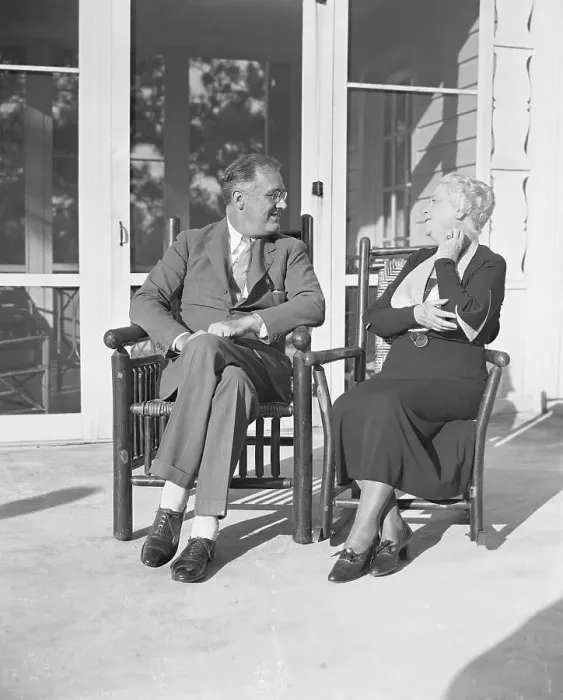 Framed Print : Franklin D. Roosevelt Conversing with Martha Berry