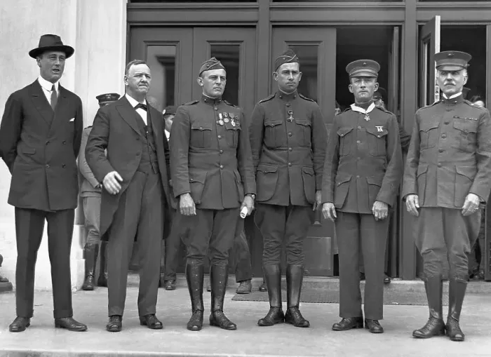 Framed Print : Franklin D. Roosevelt and Major George Barnett Award Medals Framed Print : Franklin D. Roosevelt and Major George Barnett Award Medals