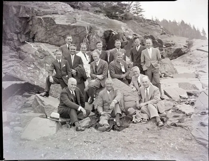 Framed Print : Franklin D. Roosevelt with Reporters on Beach Framed Print : Franklin D. Roosevelt with Reporters on Beach