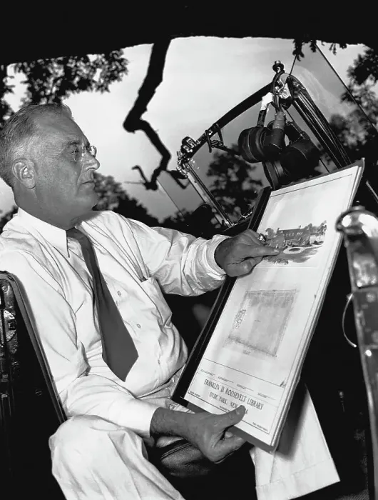 Framed Print : Franklin Delano Roosevelt Holds Library Plans Framed Print : Franklin Delano Roosevelt Holds Library Plans