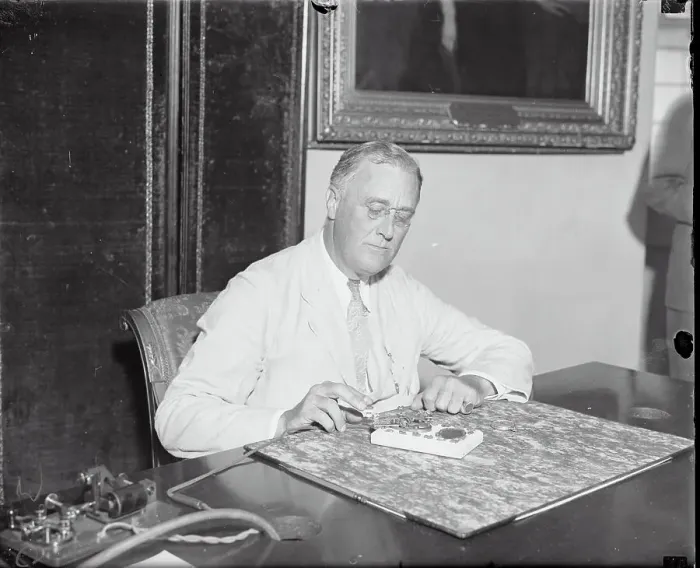 Framed Print : Franklin Delano Roosevelt Pressing Key
