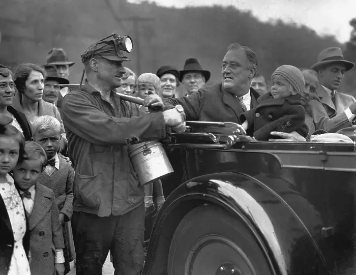 Framed Print : Franklin Delano Roosevelt Shakes Hands with Miner Framed Print : Franklin Delano Roosevelt Shakes Hands with Miner