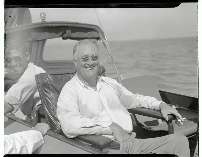Framed Print : Franklin Delano Roosevelt Smiling on Boat Framed Print : Franklin Delano Roosevelt Smiling on Boat