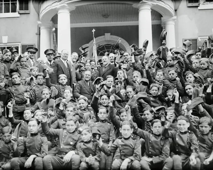 Framed Print : Franklin Roosevelt Posing with Catholic Boys Brigade Framed Print : Franklin Roosevelt Posing with Catholic Boys Brigade