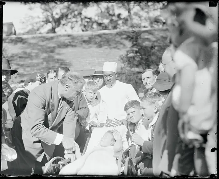 Framed Print : Franklin Roosevelt Shaking Hands with Young Girl