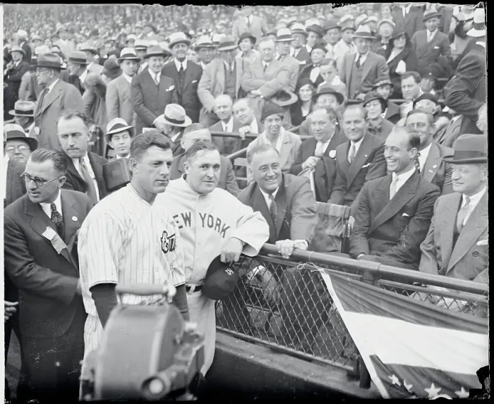 Framed Print : Franklin Roosevelt with Son and Baseball Notables