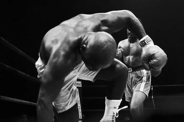 Framed Print : Frazier Falls Into Camera, Foreman Punch Framed Print : Frazier Falls Into Camera, Foreman Punch