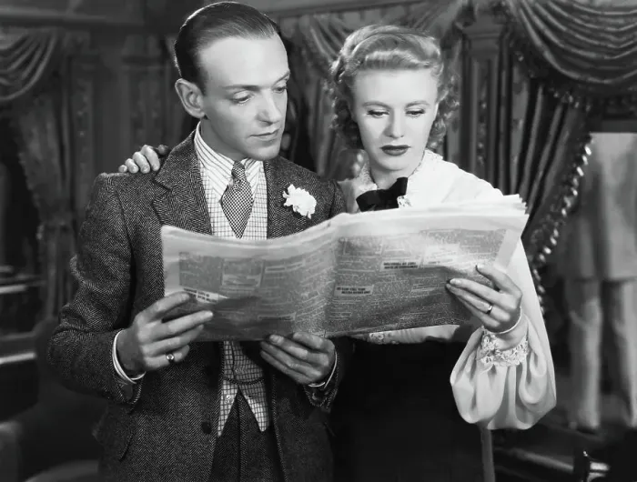 Framed Print : Fred Astaire and Ginger Rogers Reading Newspaper Framed Print : Fred Astaire and Ginger Rogers Reading Newspaper