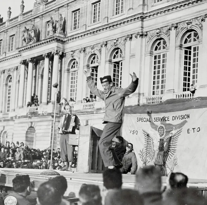 Framed Print : Fred Astaire Performing for Soldiers in France Framed Print : Fred Astaire Performing for Soldiers in France