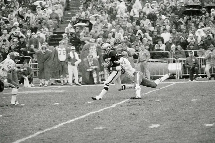 Framed Print : Fred Bilentnikoff Being Tackled by Goldie Sellers Framed Print : Fred Bilentnikoff Being Tackled by Goldie Sellers