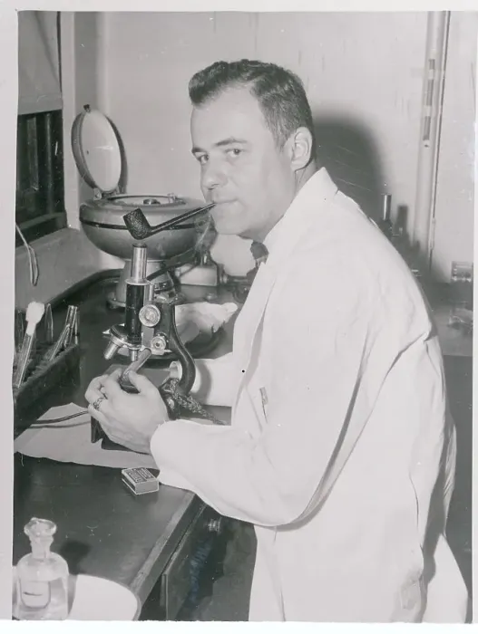 Framed Print : Fred C. Robbins in Laboratory Framed Print : Fred C. Robbins in Laboratory