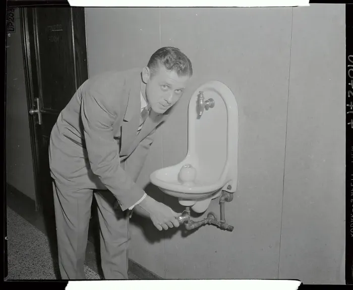 Framed Print : Fred Drenkhan Leaning over Water Fountain Framed Print : Fred Drenkhan Leaning over Water Fountain