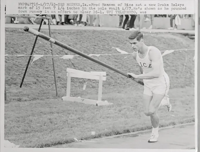 Framed Print : Fred Hansen Running with Pole