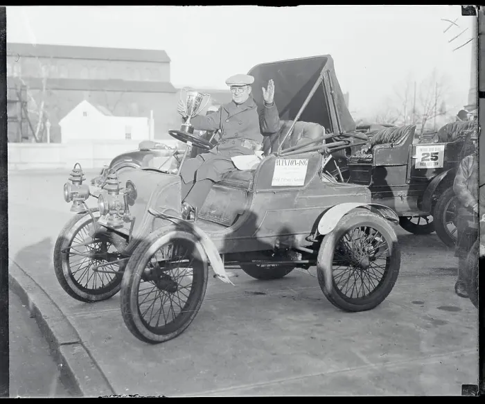 Framed Print : Fred Parson Driving His Winston Car Framed Print : Fred Parson Driving His Winston Car