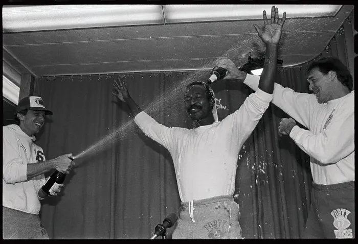 Framed Print : Freddie Solomon Celebrating in Locker Room Framed Print : Freddie Solomon Celebrating in Locker Room