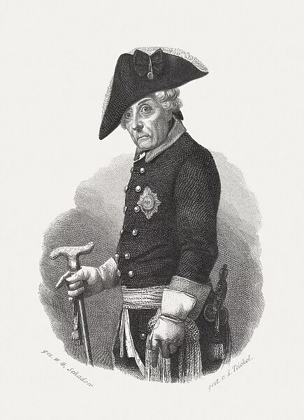 Frederick the Great (1712-1786), Prussian king, steel engraving, published 1868