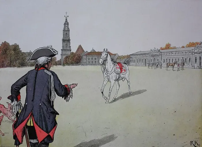 Framed Print : Frederick the Great, Frederick II 1712-1786 and his horse Conde, Potsdam, Germany, Historic, digital reproduction of an original 19th-century painting Framed Print : Frederick the Great, Frederick II 1712-1786 and his horse Conde, Potsdam, Germany, Historic, digital reproduction of an original 19th-century painting