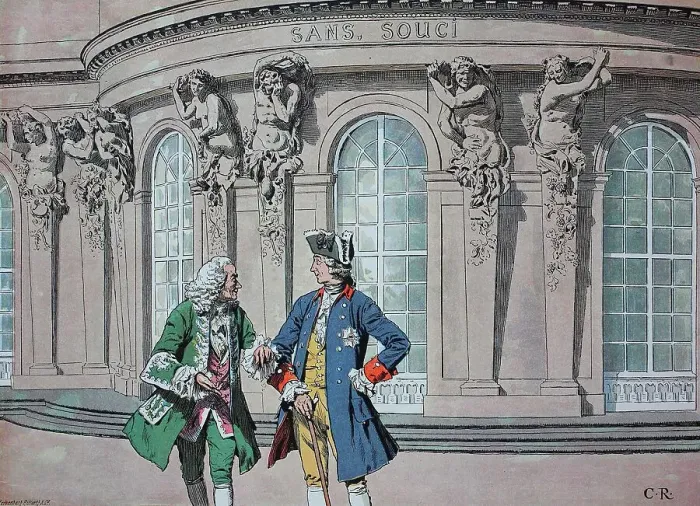 Framed Print : Frederick the Great, Frederick II 1712-1786 and Voltaire in Sanssouci, Potsdam, Germany, Historic, digital reproduction of an original 19th-century painting