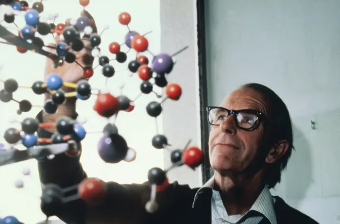 Framed Print : Frederick Sanger and DNA Model Framed Print : Frederick Sanger and DNA Model