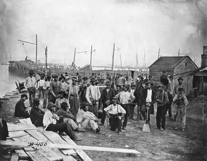 Framed Print : Freed African Americans Along a Wharf Framed Print : Freed African Americans Along a Wharf
