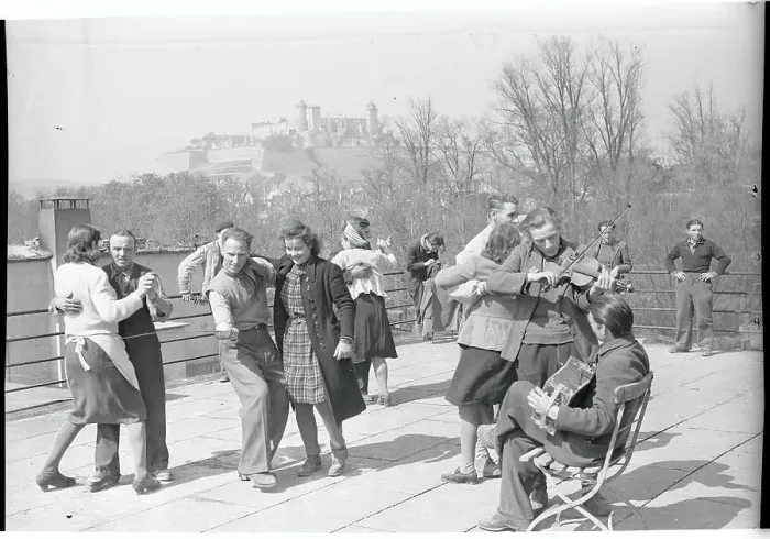 Framed Print : Freed Slave Laborers Dance on Goebbel's Roof Framed Print : Freed Slave Laborers Dance on Goebbel's Roof