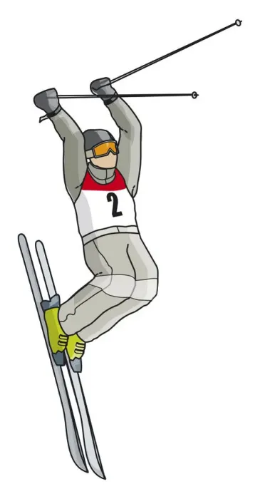Framed Print : Freestyle skier in mid air, arms raised Framed Print : Freestyle skier in mid air, arms raised