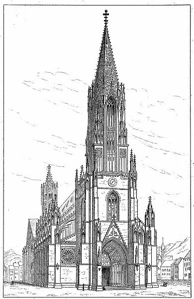 Freiburg Cathedral, Freiburger Muenster or Muenster Unserer Lieben Frau, 1887, the cathedral of Freiburg im Breisgau, Germany, Historic, digitally restored reproduction of an original 19th-century original