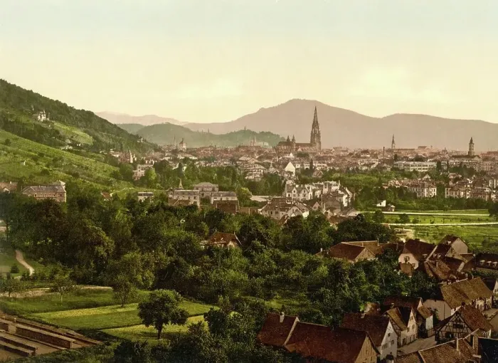 Framed Print : Freiburg im Breisgau, Baden-Wuerttemberg, c. 1890, Germany, Historical, digitally restored reproduction from a 19th century original