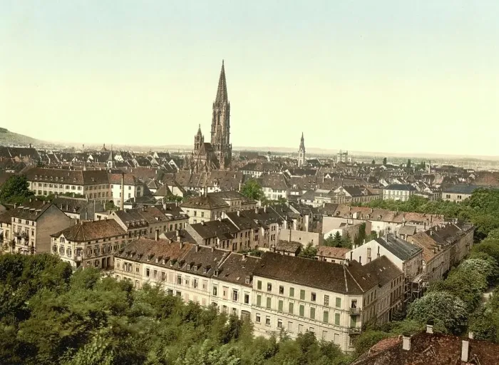Framed Print : Freiburg im Breisgrau, City Panorama and the Cathedral, Baden-Wuerttemberg, c. 1890, Germany, Historic, digitally restored reproduction from a 19th century original Framed Print : Freiburg im Breisgrau, City Panorama and the Cathedral, Baden-Wuerttemberg, c. 1890, Germany, Historic, digitally restored reproduction from a 19th century original