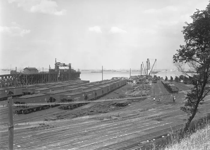 Framed Print : Freight train wagons on shunting yard, (B&W), elevated view Framed Print : Freight train wagons on shunting yard, (B&W), elevated view