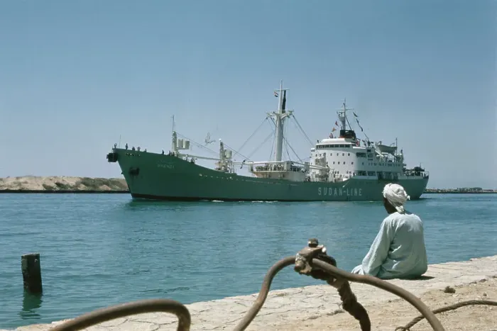 Framed Print : A Freighter In Reopened Suez Canal Framed Print : A Freighter In Reopened Suez Canal