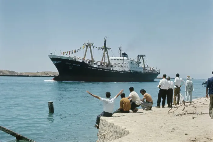 Framed Print : A Freighter In The Suez Canal