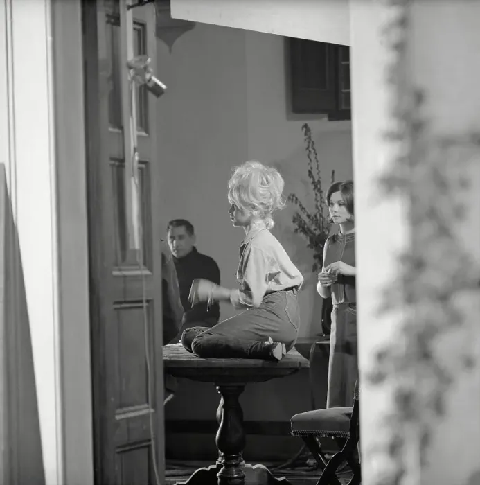 Framed Print : French Actress Brigitte Bardot Sitting on Table Framed Print : French Actress Brigitte Bardot Sitting on Table