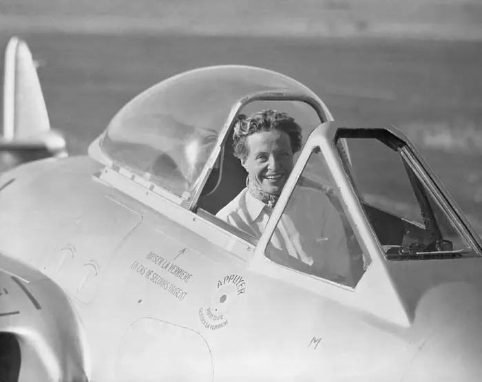 Framed Print : French Aviatrix Jacqueline Auriol Sitting in Plane Framed Print : French Aviatrix Jacqueline Auriol Sitting in Plane
