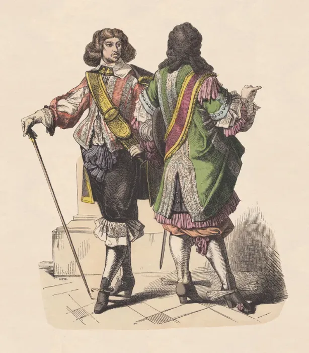 Framed Print : French cavalaiers, late 17th century, hand-colored wood engraving, published c. 1880 Framed Print : French cavalaiers, late 17th century, hand-colored wood engraving, published c. 1880