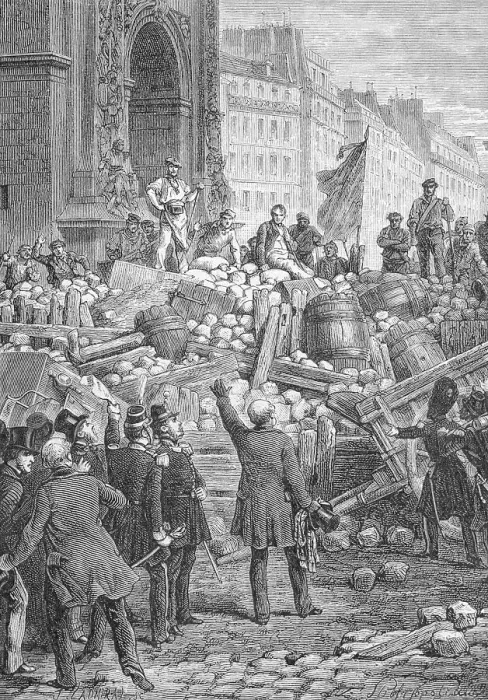Framed Print : French Crowd of Unrest at Barricaded Street