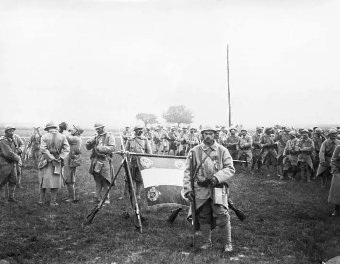 Framed Print : French Flag Bearer with His Comrades Framed Print : French Flag Bearer with His Comrades