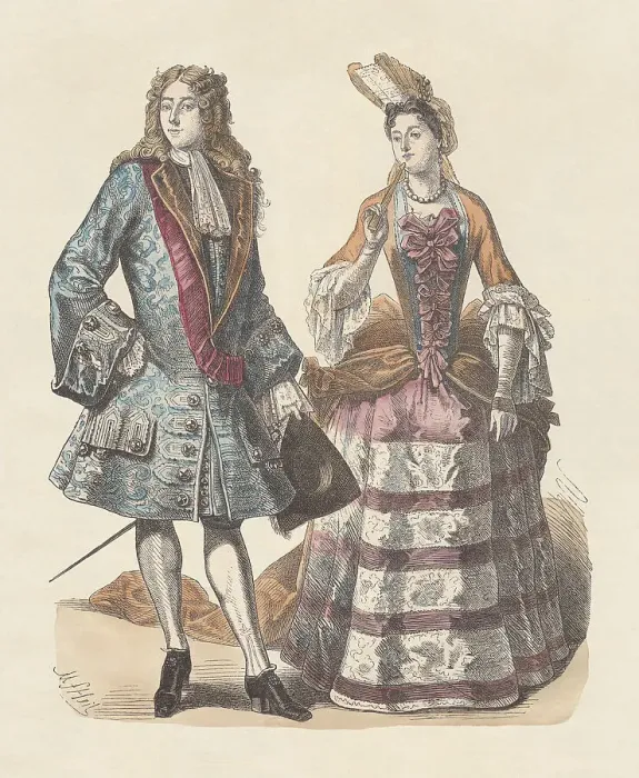 Framed Print : French nobility, early 18th century, hand-colored wood engraving, published c. 1880 Framed Print : French nobility, early 18th century, hand-colored wood engraving, published c. 1880