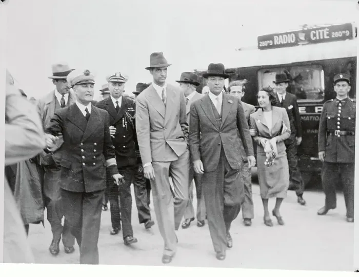 Framed Print : French Officials Greeting Howard Hughes Framed Print : French Officials Greeting Howard Hughes