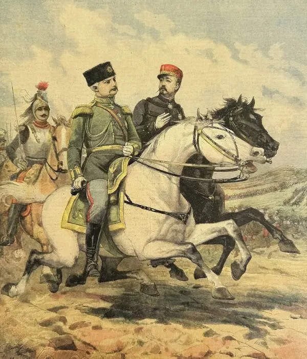 Framed Print : French and Russian general riding on horses sidy by side Framed Print : French and Russian general riding on horses sidy by side