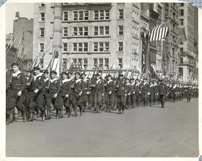 Framed Print : French Sailors March Down Fifth Avenue Framed Print : French Sailors March Down Fifth Avenue
