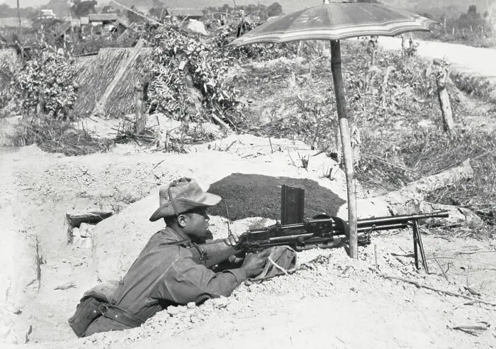 Framed Print : French Soldier Taking Cover in Trench and Under Umbrella Framed Print : French Soldier Taking Cover in Trench and Under Umbrella