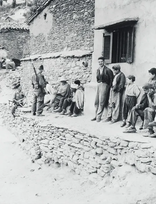Framed Print : French Troops and Arabs Conversing on Village Wall