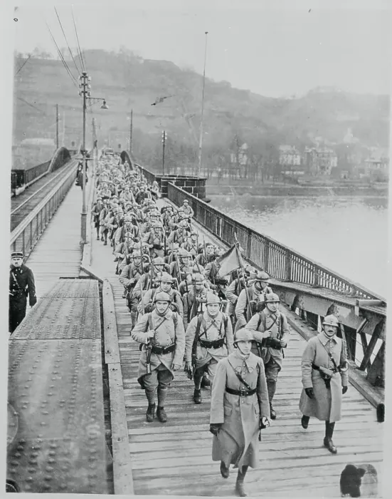 Framed Print : French Troops Crossing Bridge Framed Print : French Troops Crossing Bridge